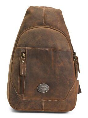 AMERICAN BISON Leather Zip Top Chest Bag